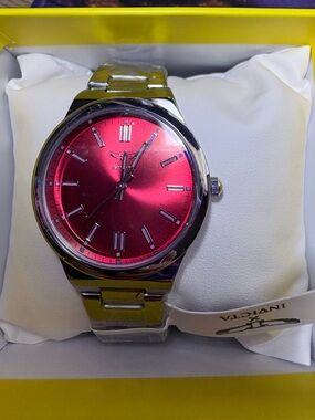 Invicta Silver Bracelet Watch with Red Dial